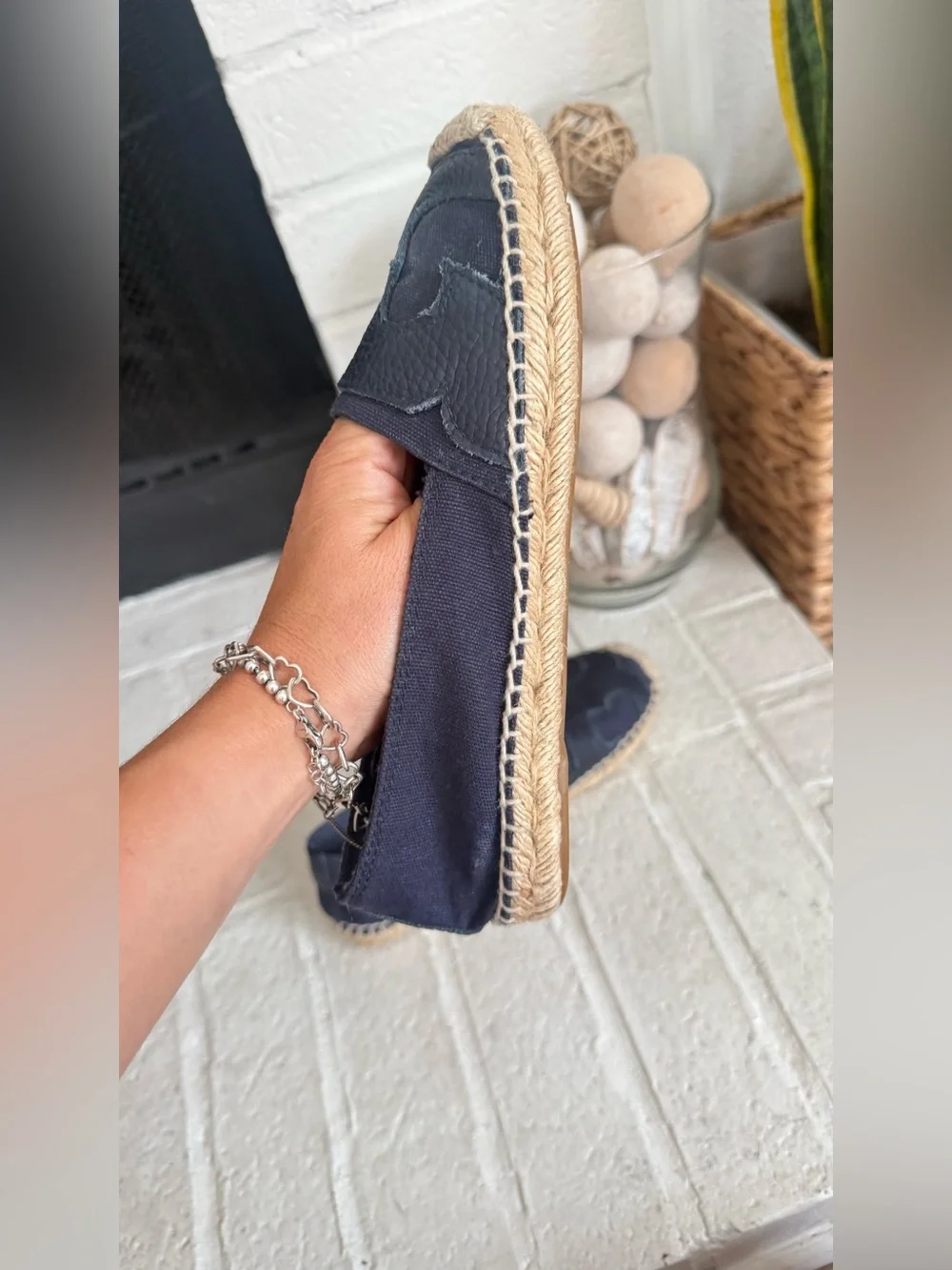 Tory Burch Navy Leather Espadrille Flats Size 8